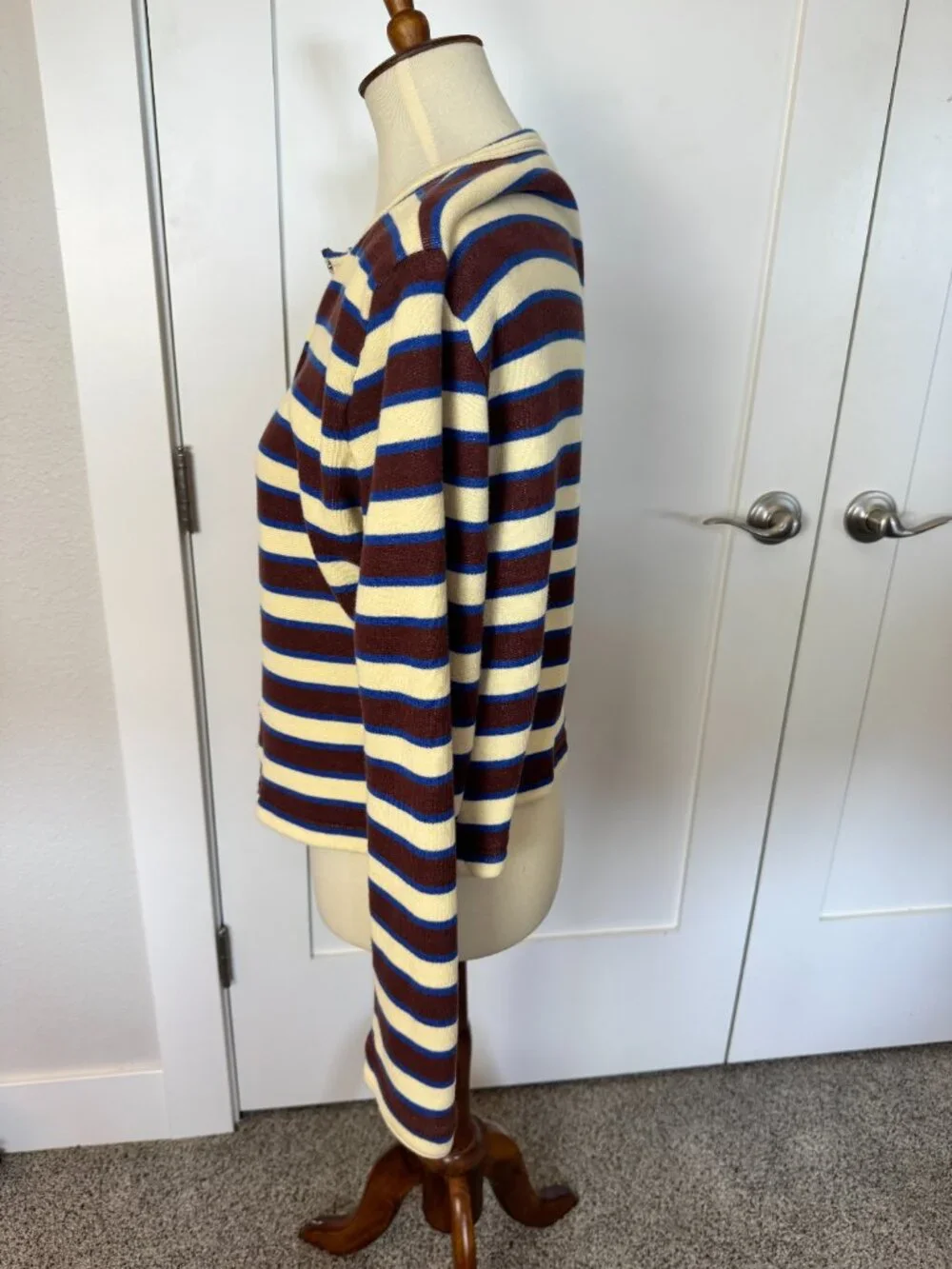 J.Crew Striped Terry Cloth Snap Front Cardigan Jacket 100% Cotton Size L
